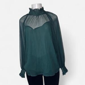 anthropologie blouse Victorian bridgerton formal regency Green sheer  M